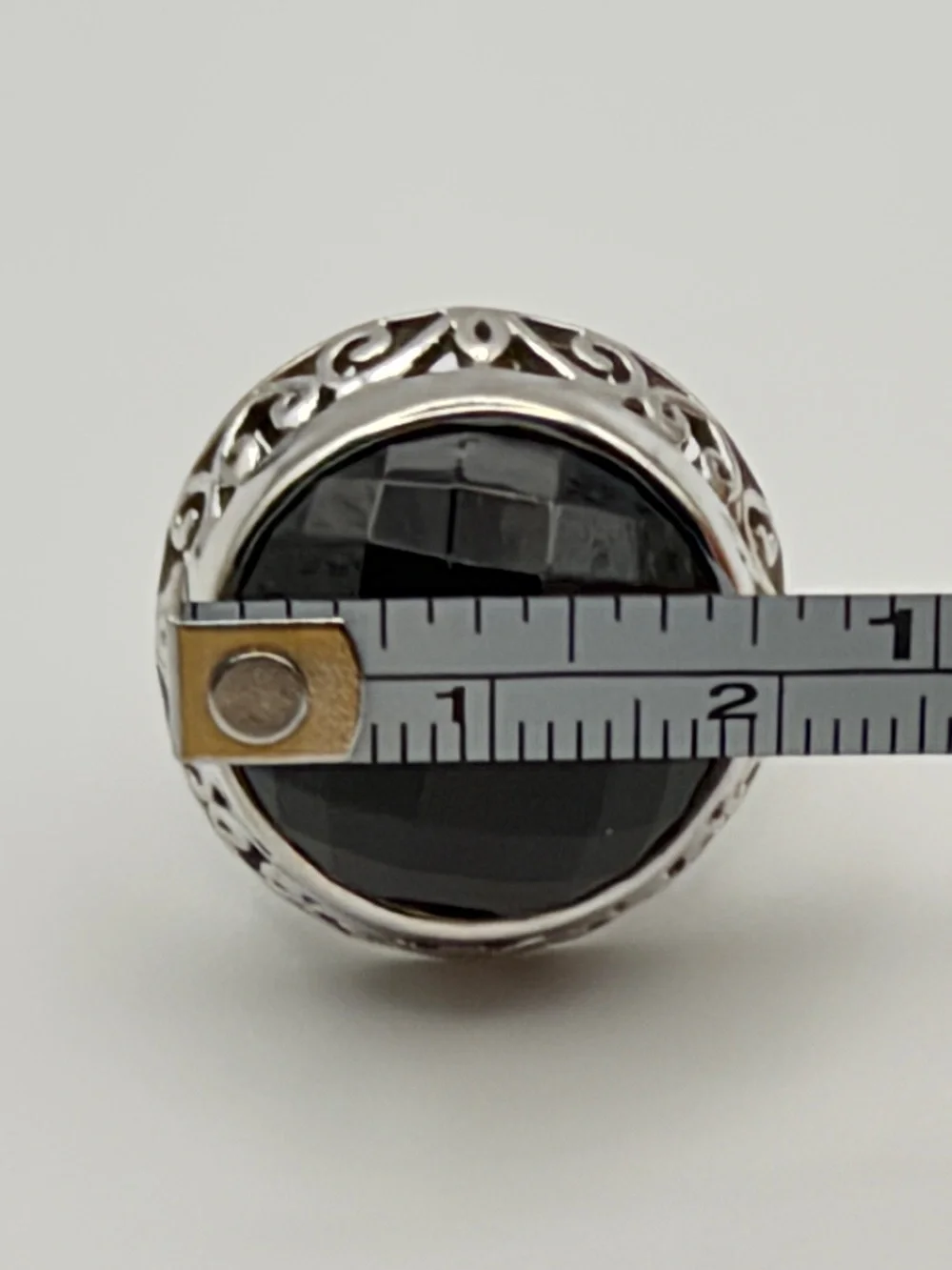 VTG 925 Sterling Silver Faceted Black Onyx Statement Ring Filigree Size 6.75